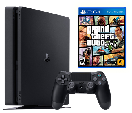 Sony Playstation 4 Slim 1Tb + GTA 5: Grand Theft Auto V, Черный, 1 ТБ